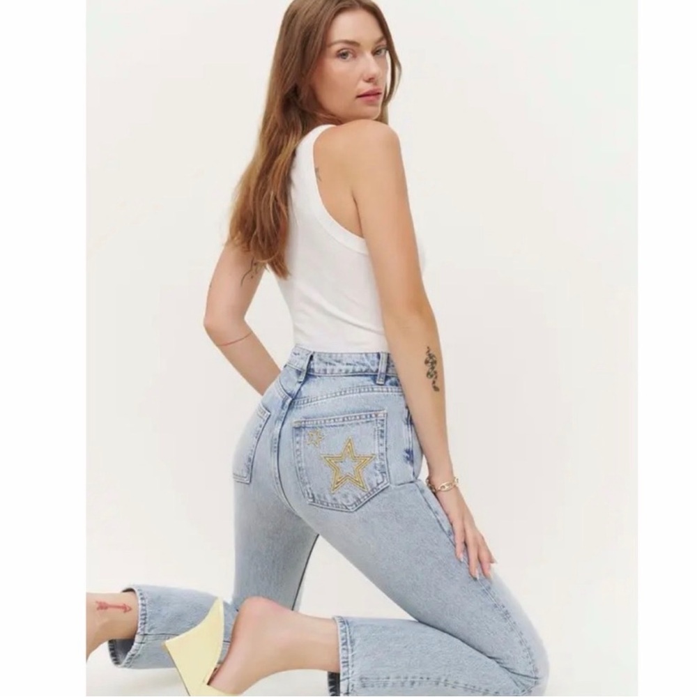 Reformation Cynthia High Rise Straight Jean Star Embroidered Sloane Size 26‎
